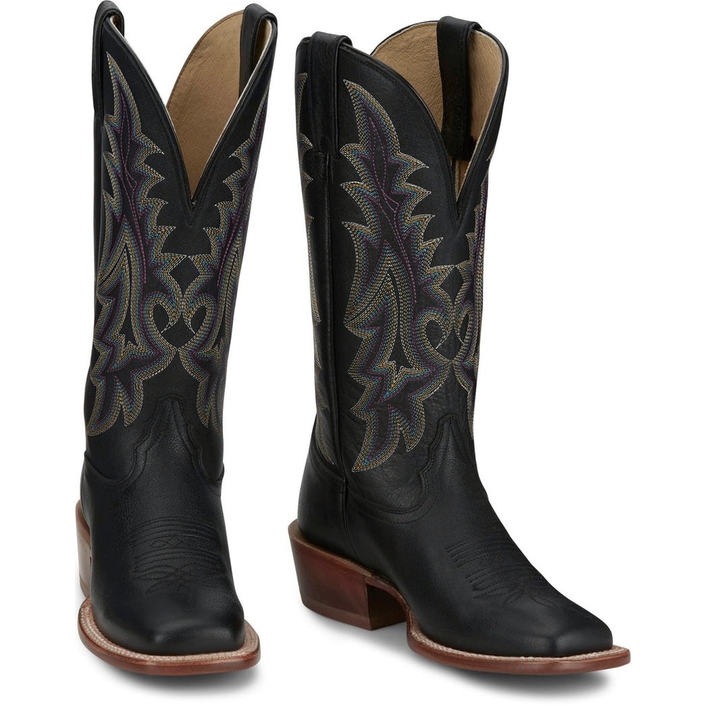 NEW Tony Lama Estrella Black Leather Square Toe Western Cowgirl Boot Embroidered
